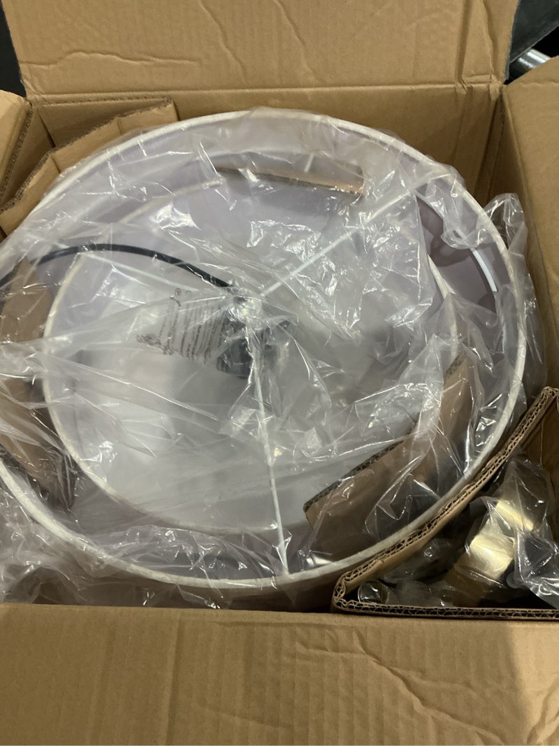 Condition photo showing As Is for 16.5'' semi flush mount ceiling light, 3-light gold ceiling light fixtures, farmhouse close to ceiling light with linen shade, modern drum ceiling light for living room/hallway/bedroom/dining room beige linen