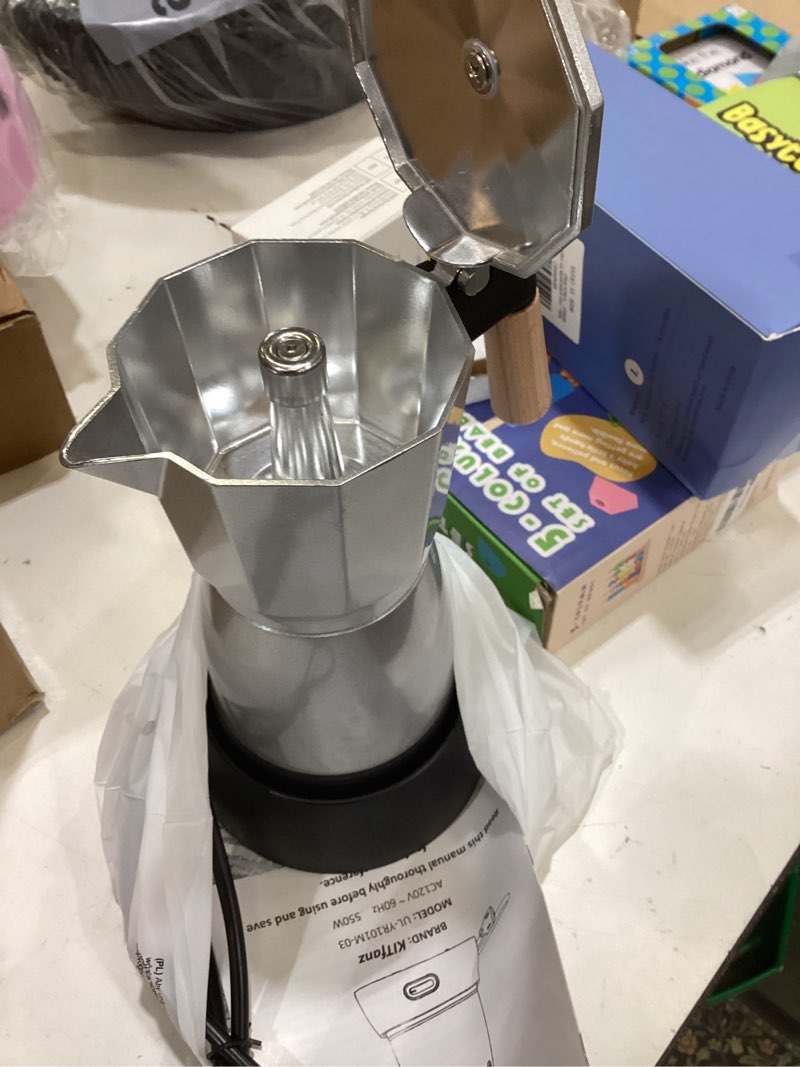 Condition photo showing Good Condition for electric espresso coffee maker, italian coffee pot, electric moka pot, cuban coffee maker, portable cafeteras electricas espresso makers with detachable base 3 or 6 cup (bright silver)