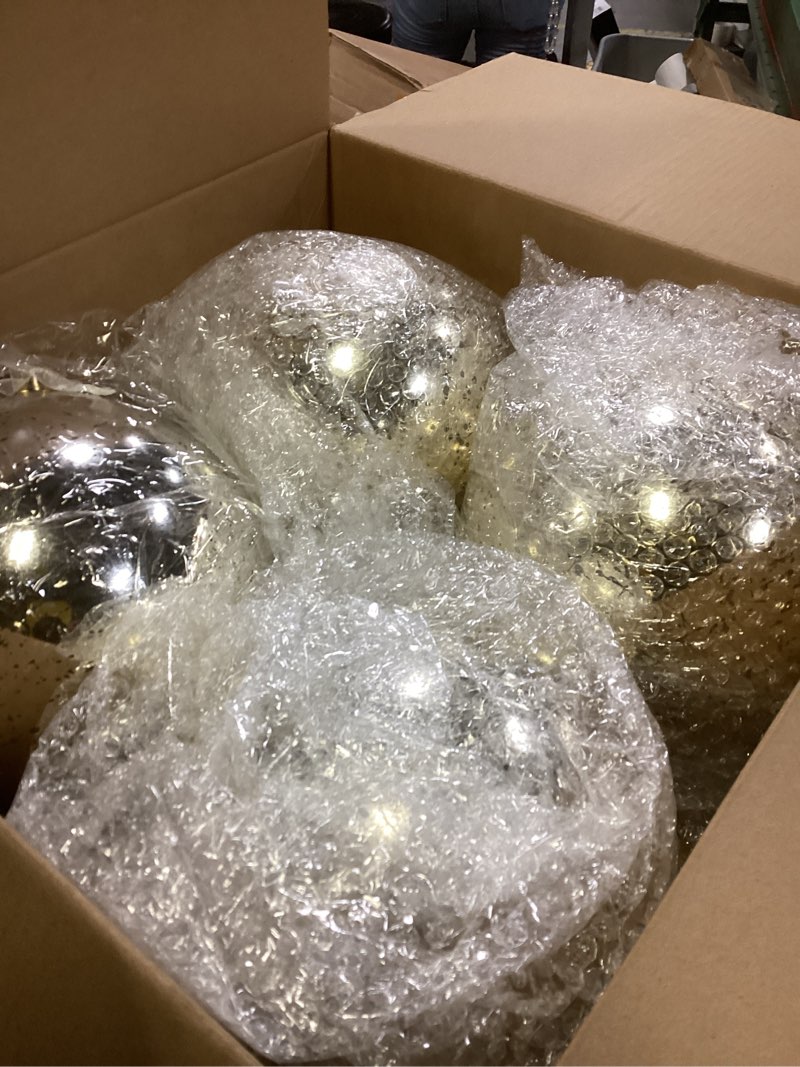 Condition photo showing Good Condition for 4 Pcs Extra Large Retro Mercury Christmas Balls Ornaments 8'' Oversized Giant Hanging Shatterproof Electroplated Ball Christmas Tree Ornaments for Xmas Party Outdoor Decor(Champagne)