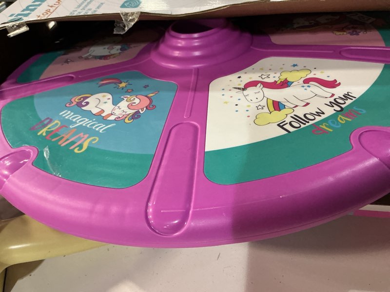 Condition photo showing As Is for Unicorn Sit and Spin Toy for Toddlers Girls Ages 1-3 2-4, Birthday Gift for 2 3 4 Years Old Girl, 360° Spin Seat Kids Indoor Interactive Sensory Toy with LED & Music