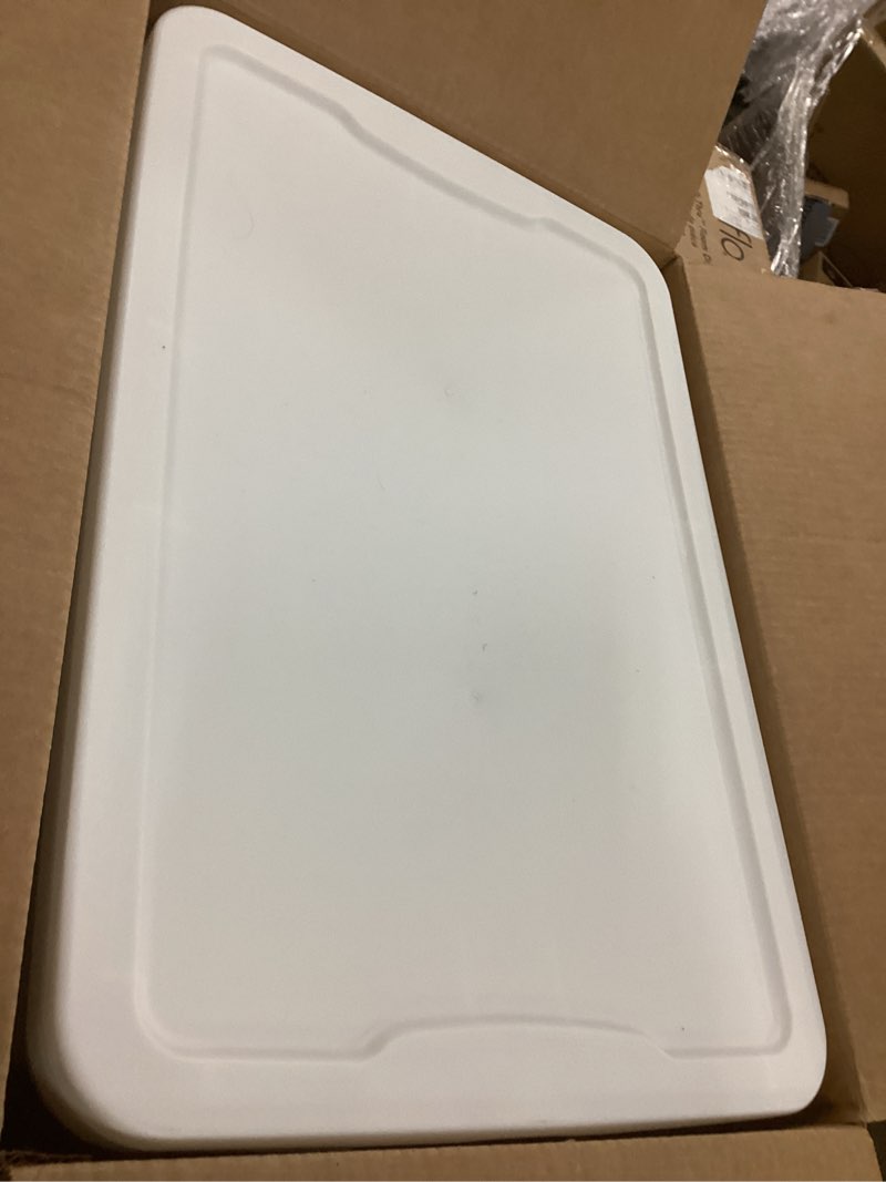 Condition photo showing Good Condition for HOMZ 2-Pack Snaplock, Large Clear Plastic Storage Organizer Bins w/Lids, 56 Quart, White - Stackable Container Boxes for Bedroom, Bathroom, Garage, and Office Organization White Lid 56 QT (2 Pack)