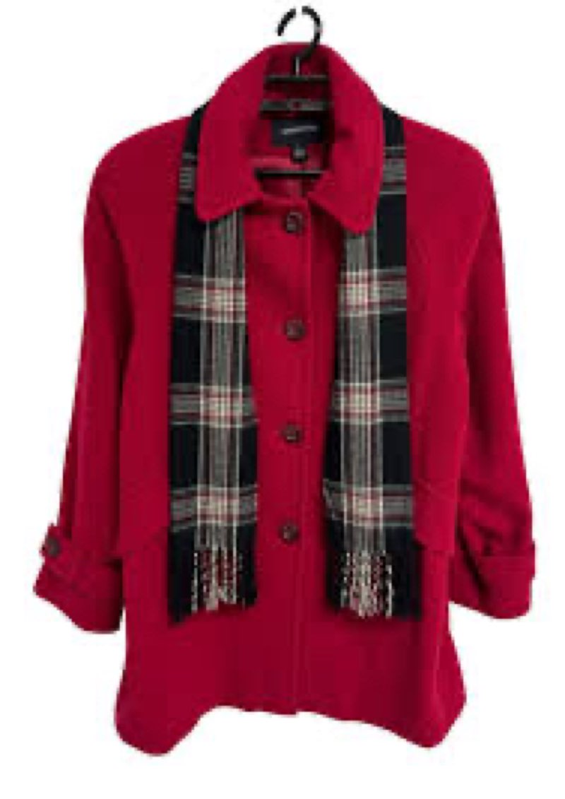 (Size:M)London Fog Women's Single-Breasted Wool Blend Coat with Scarf, Red, MED