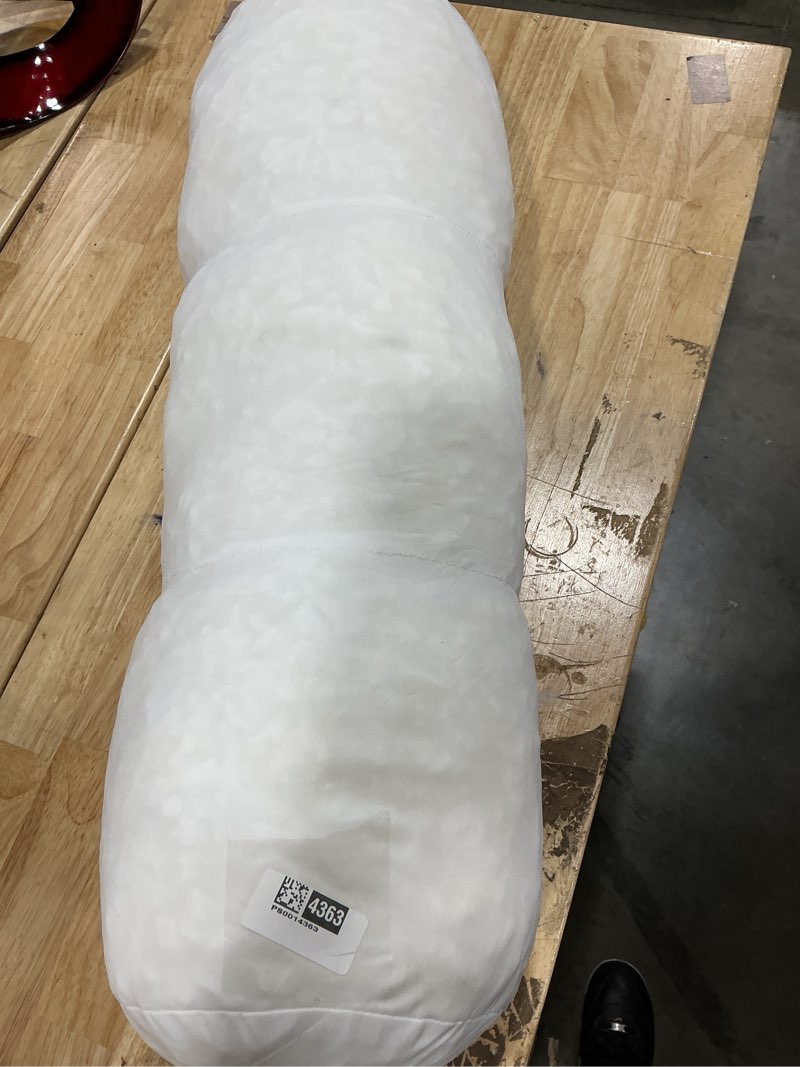 Condition photo showing Good Condition for pillowflex bolster pillow (10x36) - white round soft roll pillow with plush polyester filling, comes in a poly-cotton shell, odorless, lint, and dust-free, no lumps stuffing for pillows 10 inch by 36 inch bolster