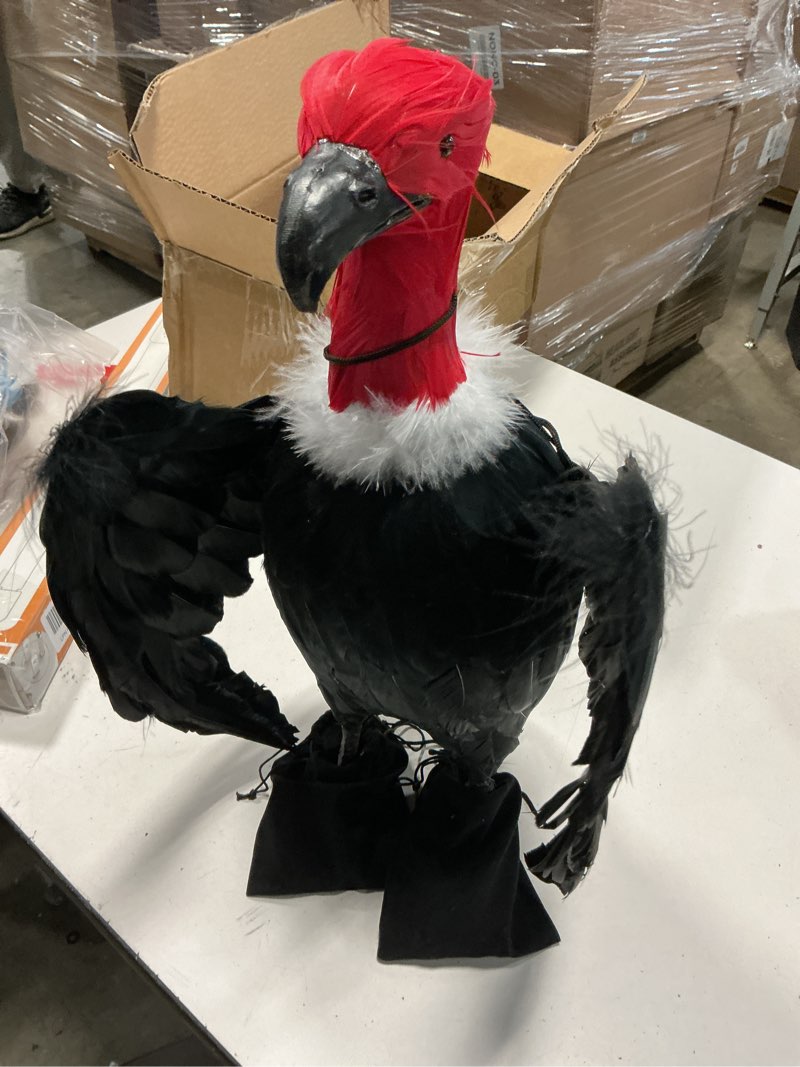 Condition photo showing Good Condition for black feathered artificial vulture by factory direct craft for halloween decorations and haunted house displays