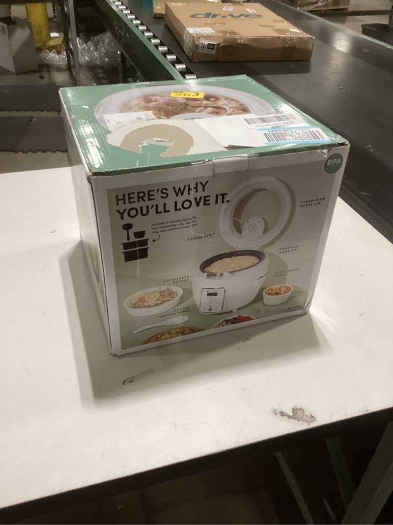 Condition photo showing New/Like New for AROMA® Professional Digital Rice Cooker, 10-Cup (Uncooked) / 20-Cup (Cooked), Slow Cooker, Multicooker, Steamer, Oatmeal Cooker, Auto Keep Warm, Sauté-then-Simmer®, 4 Qt, White, ARC-1230W