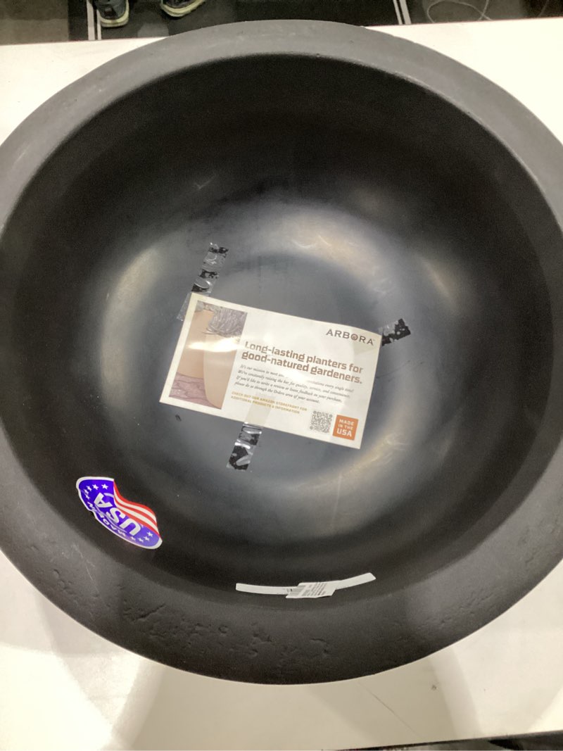 Condition photo showing As Is for ARBORA 26\\\" Santorini Bowl Polyresin Indoor and Outdoor Planter with Stone Blend  - Durable, Weatherproof, Lightweight, Large Plant Pot for Patio, Garden, Deck, Entryway\nBLACK