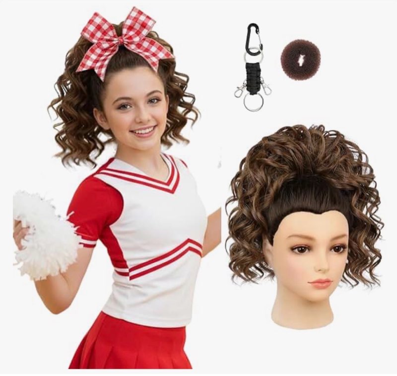 seikea cheer ponytail hair piece, lightweight curly cheerleader hairpiece realistic natural soft 14"