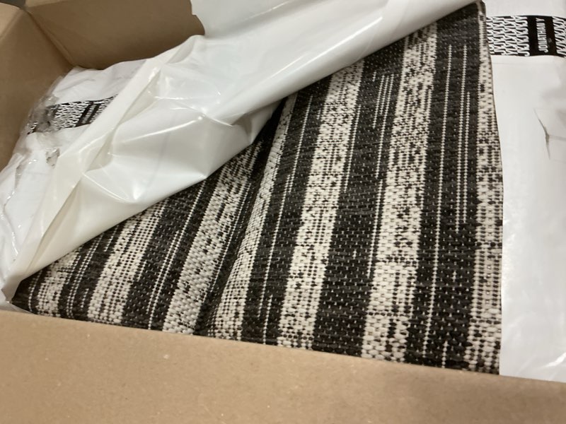 Condition photo showing Good Condition for jonathan y stripe geometric indoor outdoor area rug 4x6 black/ivory, zolak berber for backyard, patio, porch, easy-cleaning, high traffic, pet-friendly, non-shedding (smb124e-4) black/ivory 3'11" x 6' (rectangular)