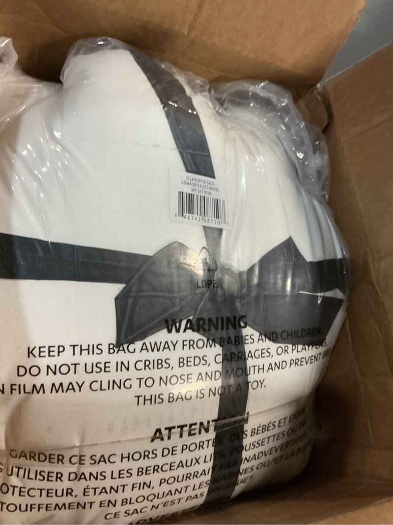 Condition photo showing New/Like New for 3pc King Ella Lace Ruffle Comforter & Sham Set White - Lush Décor: Polyester Microfiber, OEKO-TEX Certified