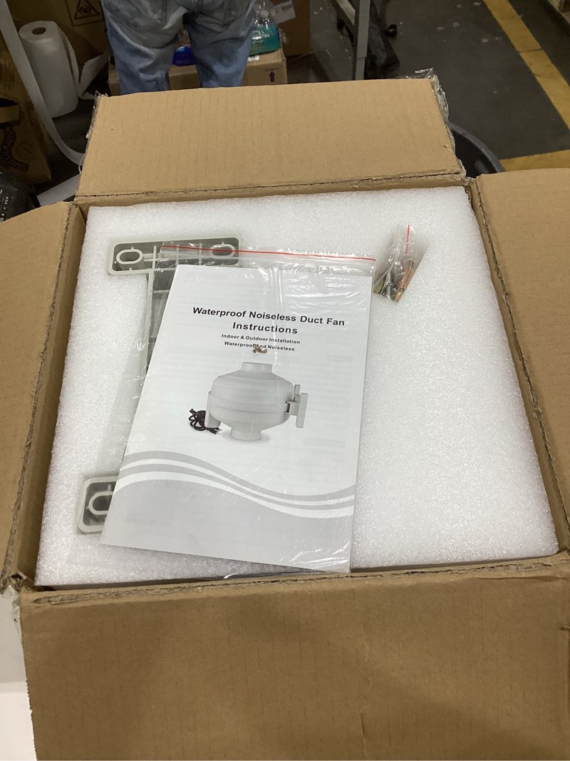 Condition photo showing New/Like New for 4 inch radon fan installation kit -inline centrifugal fan with rubber couplers (4 inch x 3 inch) and air pressure indicator 260cfm