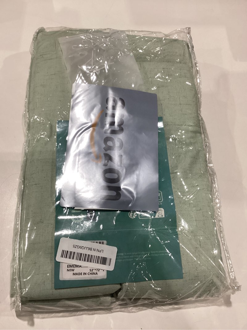 Condition photo showing New/Like New for emema linen blackout curtains 72 inch long 2 panels set for bedroom back tab thermal insulated 100% black out drapes pinch pleated hooks room darkening window curtain for living room, sage green sage green 52"w x 72"l (pack of 2)