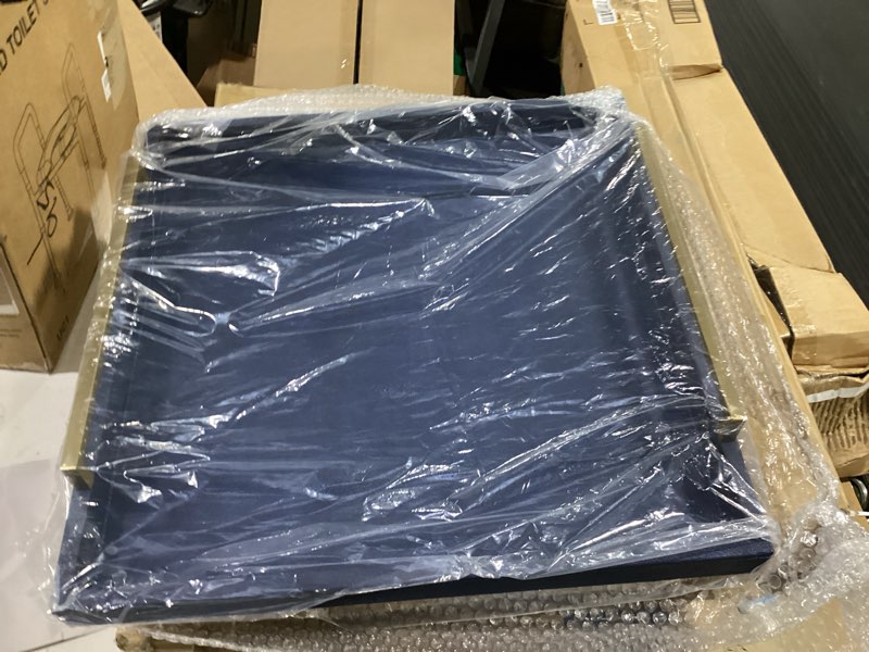 Condition photo showing Good Condition for navy blue faux leather serving coffee tray with gold handles,rectangle decorative trays for home decor large ottoman tray for living room