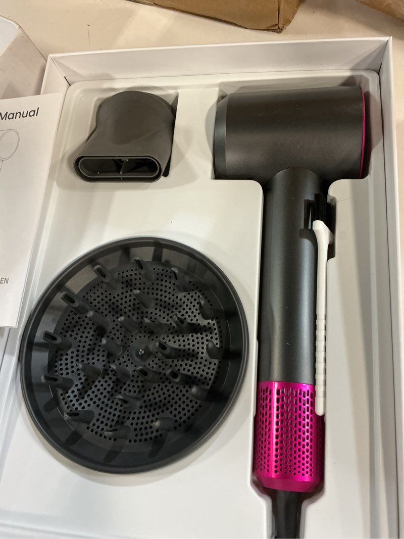 Condition photo showing Good Condition for hair dryer, 160000rpm with 500m ionic negative, blow dryer with diffuser, fast drying hairdryer for women and men, thermo-control lightweight quiet for curly hair, home travel salon dark gray 2 nozzles