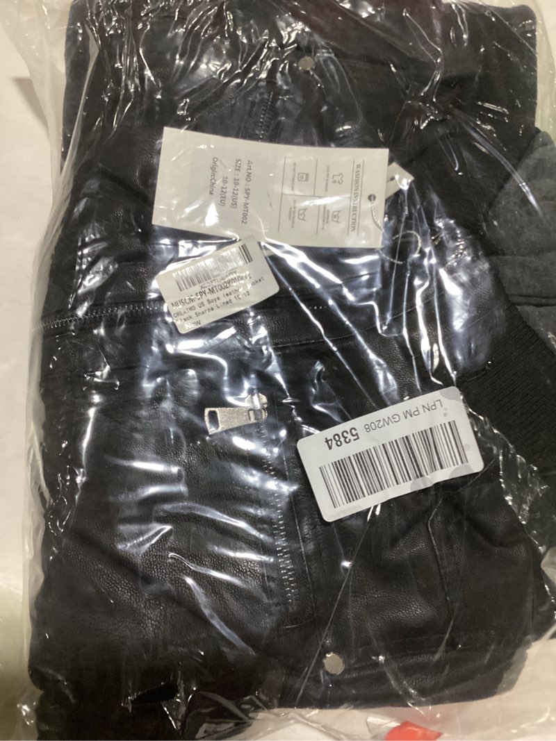 Condition photo showing Good Condition for boy's faux leather jacket windproof warm winter coat kids bomber outerwear waterproof pu motorcycle jacket 4-5 black sherpa lined
