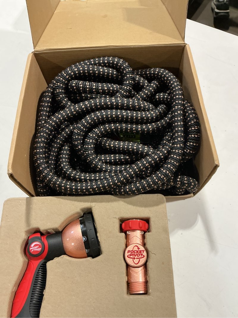 Condition photo showing Good Condition for pocket hose 100 ft copper head expandable garden hose with pocket pivot, no tangles, as seen on tv, 360° swivel, tri-tex tubing, force field jacket, lead-free, no-kink, anti-burst w/apt regular 100 ft