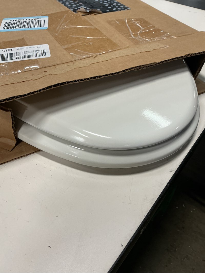 Condition photo showing Good Condition for mayfair cassel slow close toilet seat, easy clean, non slip premium wood seat, easy install, made in usa, elongated, white elongated 1 - toilet seat