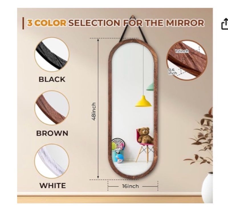 oval full length mirror solid wood wall mirror with hanging strap for living room bathroom bedroom