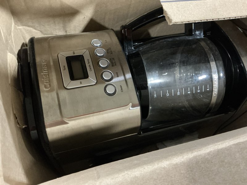 Condition photo showing As Is for cuisinart 14-cup coffee maker, programmable perfectemp glass carafe coffee machine with 1-4 cup setting, brew strength control and pause, stainless steel, dcc-3200nas 14-cup glass stainless steel