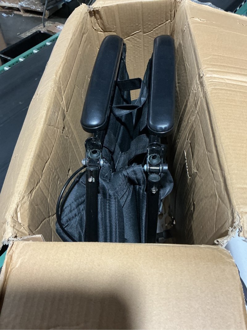 Condition photo showing As Is for drive medical silver sport 1 folding transport wheelchair - lightweight mobility support - full armrests - removable swing-away footrests - durable steel construction - compact folding frame - black