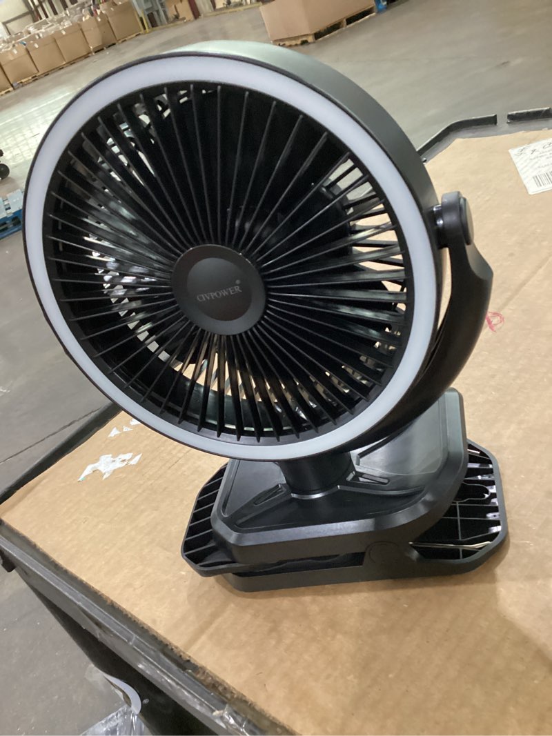 Condition photo showing Good Condition for clip on fan 16000mah: portable rechargeable clamp fan for stroller bed camping tent golf cart - quiet battery operated with 3 speed strong airflow led light hook for office desk outdoor (black)