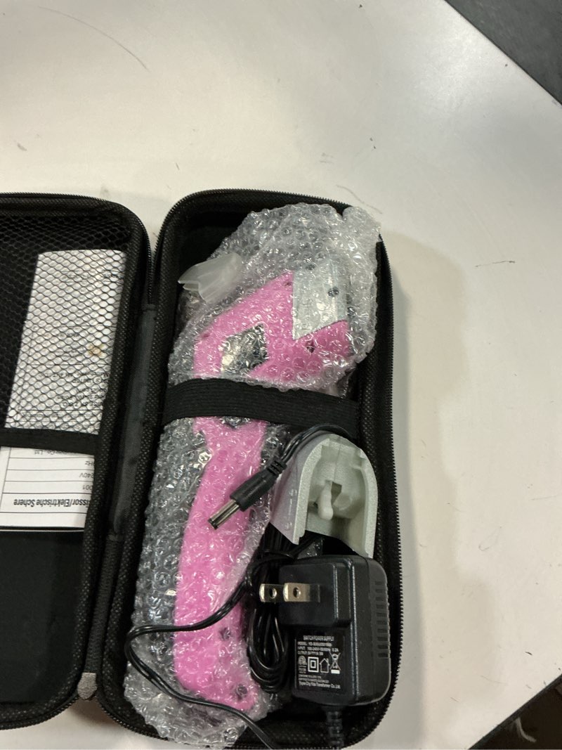 Condition photo showing Good Condition for vloxo cordless electric scissors cardboard cutter with 2 type blades rechargeable powerful shears cutting tool for fabric electric box cutter leather felt with charger & storage box-pink