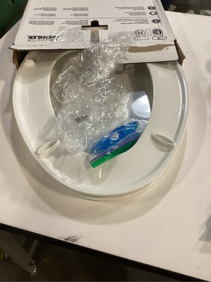 Condition photo showing Good Condition for Kohler K-20110-0 Brevia Elongated Toilet Seat with Grip-Tight Bumpers, Quiet-Close Seat, Quick-Attach Hardware, White