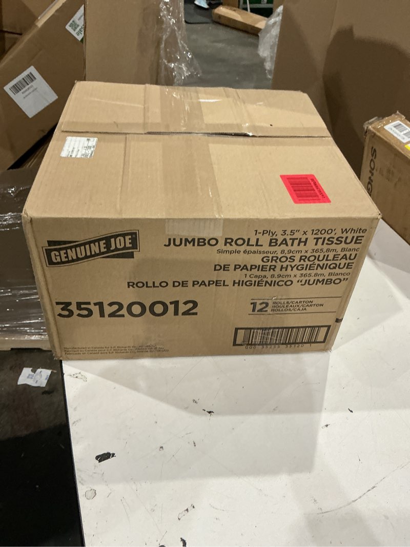Condition photo showing New/Like New for genuine joe jumbo roll bath tissue, 1-ply, 3.63" x 1200', white, 12 count 3.5" x 1200' (pack of 12)
