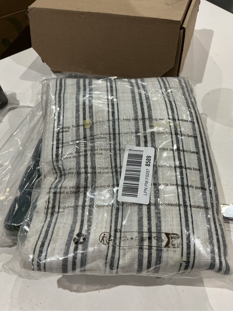 Condition photo showing Good Condition for mysky home striped curtains 100% blackout 84 inches long black stripe farmhouse rustic curtains for bedroom living room patterned linen blended double layer drapes, grommet, 2 panels, 52" wide 52"w x 84"l (pack of 2) black/blackout