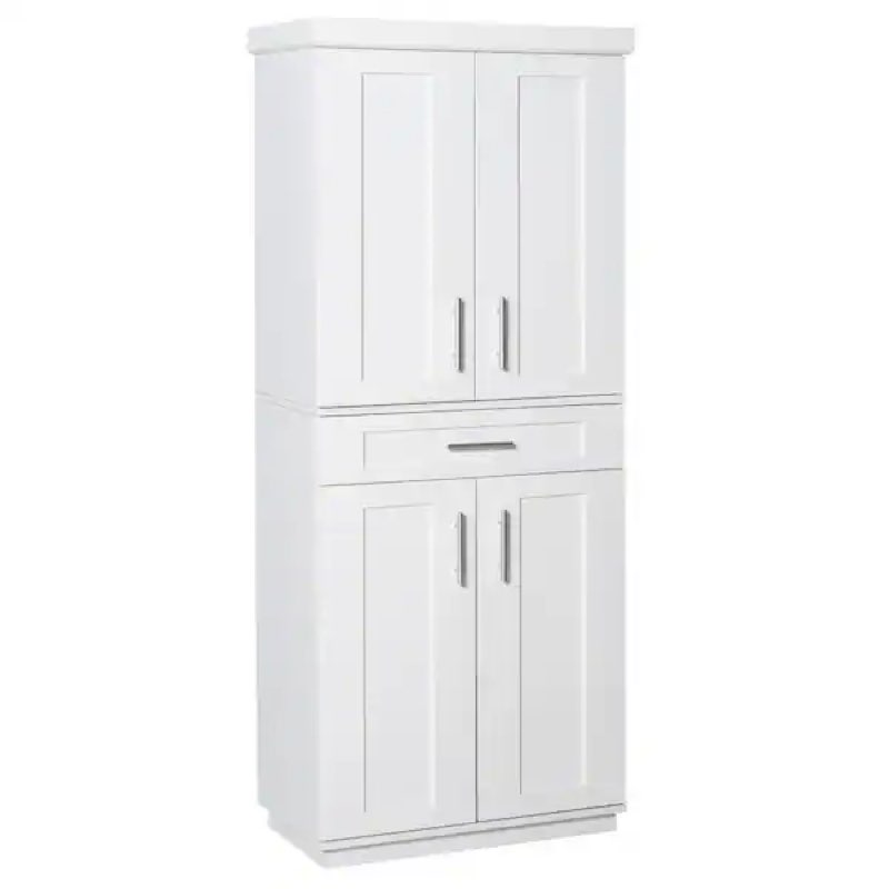 (Incomplete) Modern Kitchen Pantry Freestanding Cabinet Cupboard with Doors and Shelves, Adjustable Shelving, White