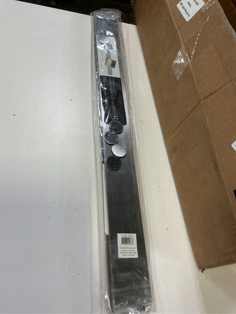 Condition photo showing Good Condition for Three by Three Magnetic Strip Bulletin Board Long Wide – 24" x 3" Metal Organizer with Strong Magnets & Wall-Mounting Hardware for Home, Office, or Dorm (3 Pack) Stainless Stainless 3 Pack