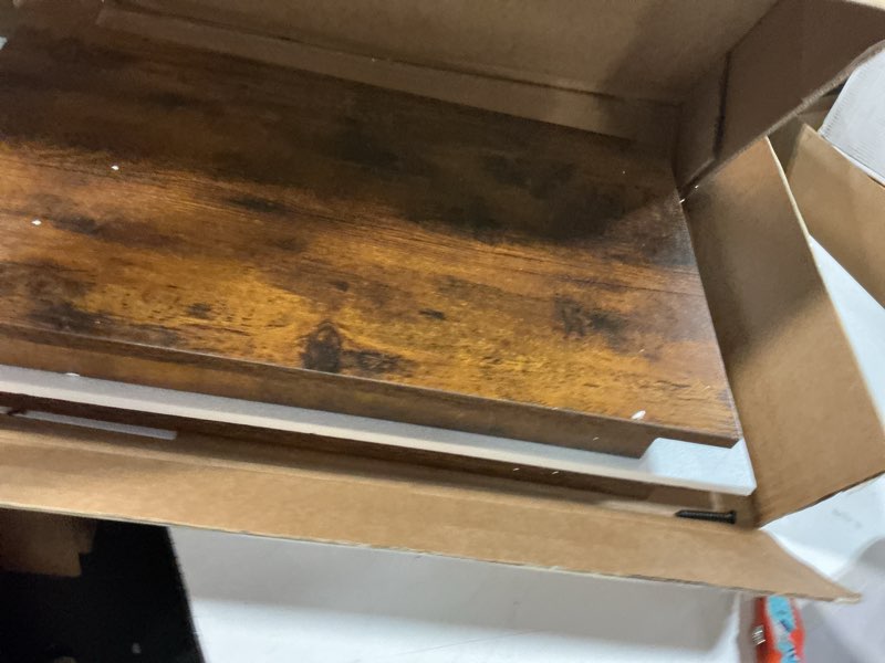 Condition photo showing As Is for Hoctieon End Table with Double Storage Shelves, Sturdy Wooden Side Table for Living Room, Bedroom, Modern Nightstand Sofa Table for Small Spaces, Rustic Brown Rustic Brown Set of 1