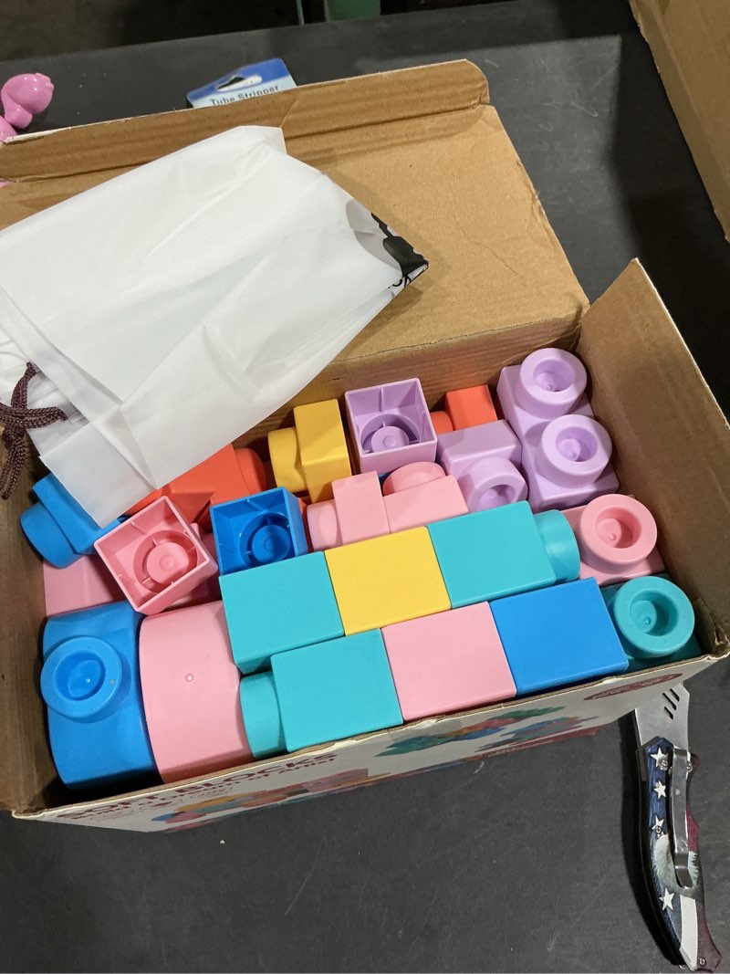 Condition photo showing New/Like New for 78 Pcs Top STEM Soft Building Block Sets for Kids Aged 18 months to 6 years.Mega Blocks for Baby.Large Construction Stacking Block Toys for Toddler to Improve Imagination?Creativity?Hands-on Ability Pink Red Blue Purple Orange Green Yellow