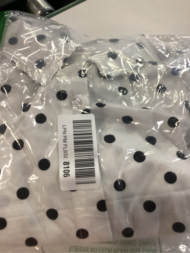 Condition photo showing New/Like New for tankaneo women's button down shirts short puff sleeve collared dressy casual blouse tops large black polka dots