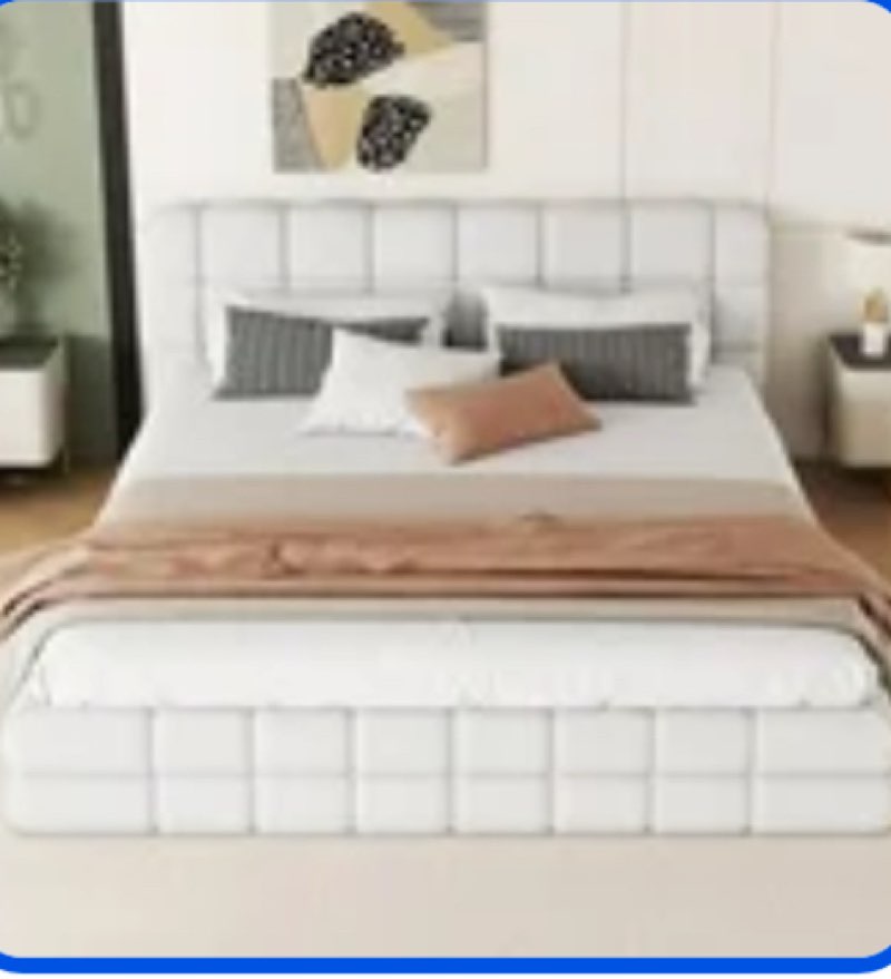 Queen Size Upholstered Platform Bed, White