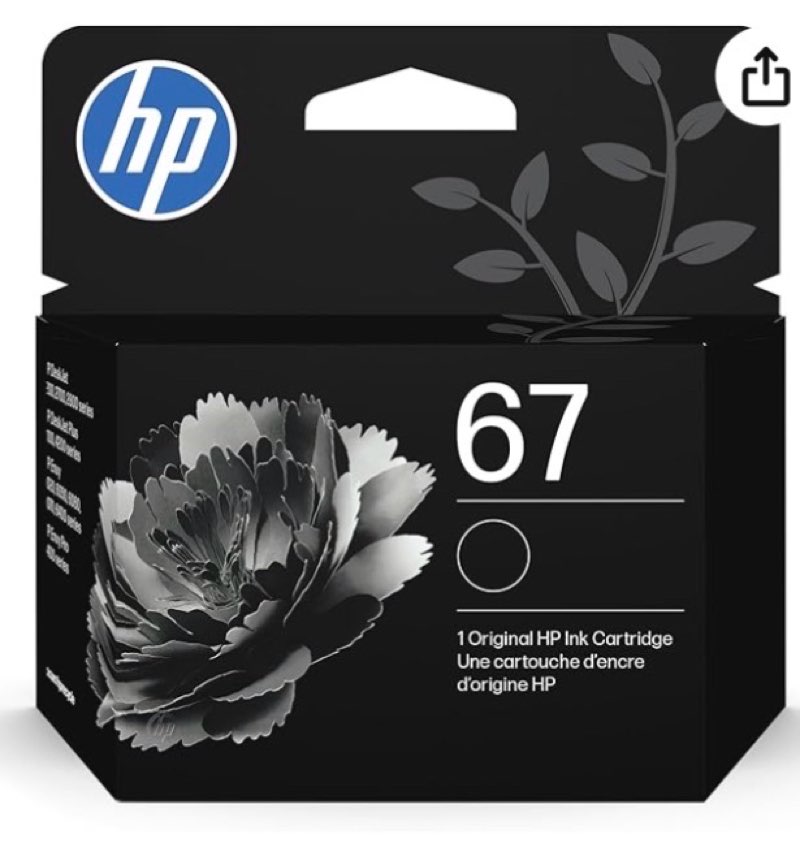 HP 67 Black Ink Cartridge Printers | Works with DeskJet 1255, 2700, 4100 and Envy 6000, 6400 Series, Eligible for Instant Ink, 3YM56AN