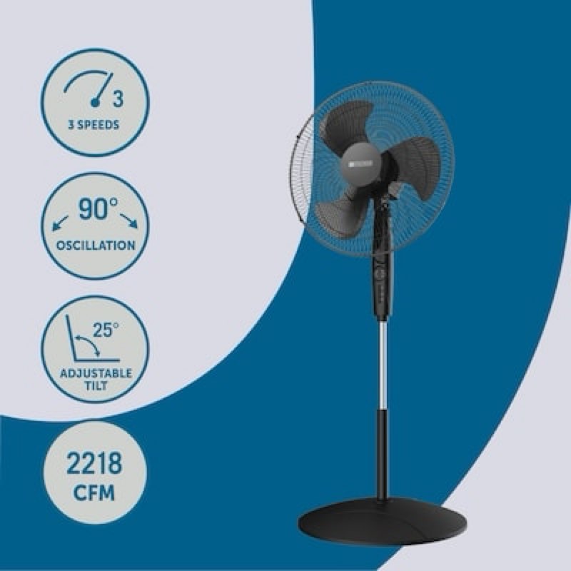 utilitech 18-in indoor oscillating pedestal fan, in black with remote