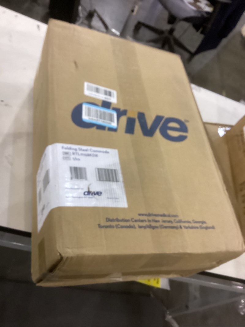 Condition photo showing New/Like New for Drive Medical Folding Steel Bedside Commode Chair - 3-in-1 Portable Toilet - Adjustable Height - 350 Lb Weight Capacity - 7.5 Qt Bucket - Adult Commode - Grey 1 Count (Pack of 1)