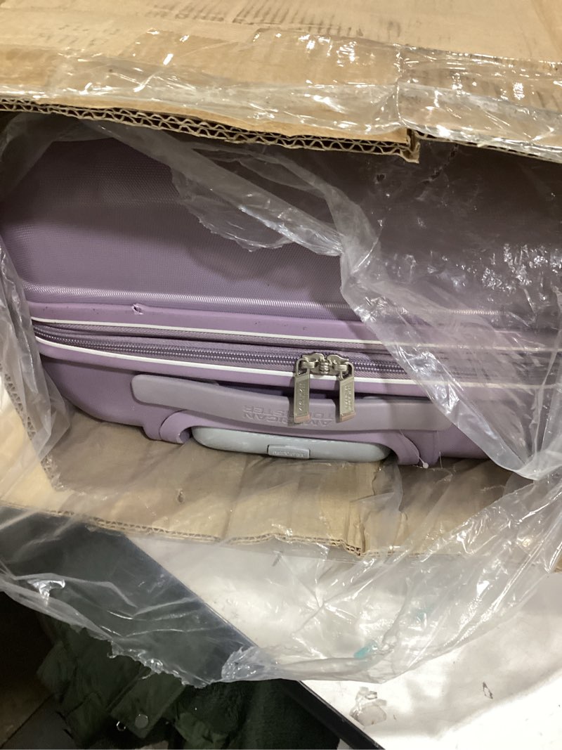 Condition photo showing As Is for similar product wrangler 20\" spinner carry-on luggage, lilac