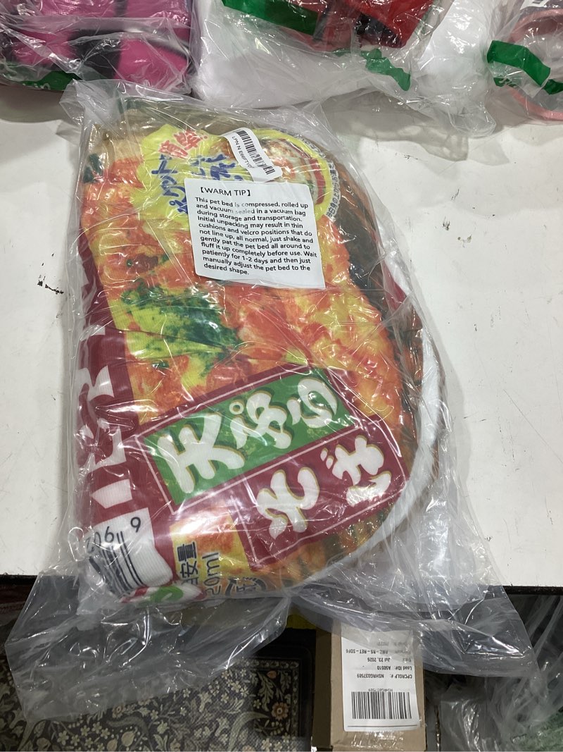 Condition photo showing Good Condition for ?? ramen noodle dog & cat bed,keep warm and super soft creative pet nest for indoor cats,removable washable cushion for small medium large dogs and cats 19.7"l x 19.7"w x 7.9"th red
