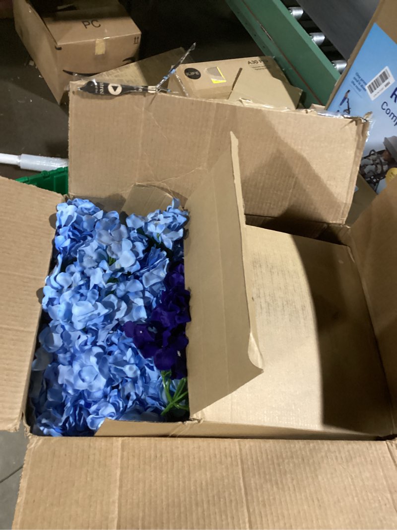 Condition photo showing Good Condition for Yunsailing 100 Pcs Artificial Hydrangea Flowers Hydrangea Flower Heads with Stems Silk Faux Flowers for Wedding Centerpiece Fake Bouquet Home Indoor Garden Party Decoration (Navy Light Blue) Navy Blue and Light Blue
