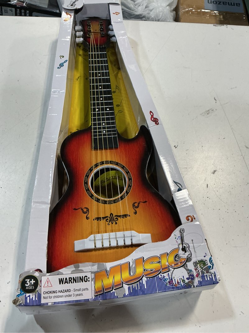 Condition photo showing Good Condition for 23" acoustic guitar, kids 6 string toy guitar - realistic steel strings - beginner practice first musical instrument for children, toddlers (cherry sunburst)