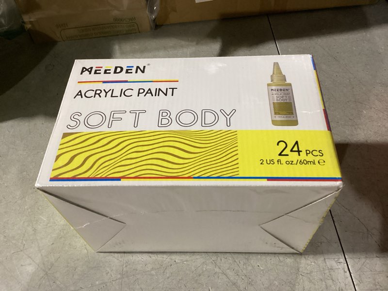 Condition photo showing New/Like New for MEEDEN Soft Body Acrylic Paints Set: Matte Finish 24 Colors x 60ml/2oz Fluid Acrylic Paints for Art Painting on Canvas Wood & Glass for Students Adults Artists 24 Colors Set