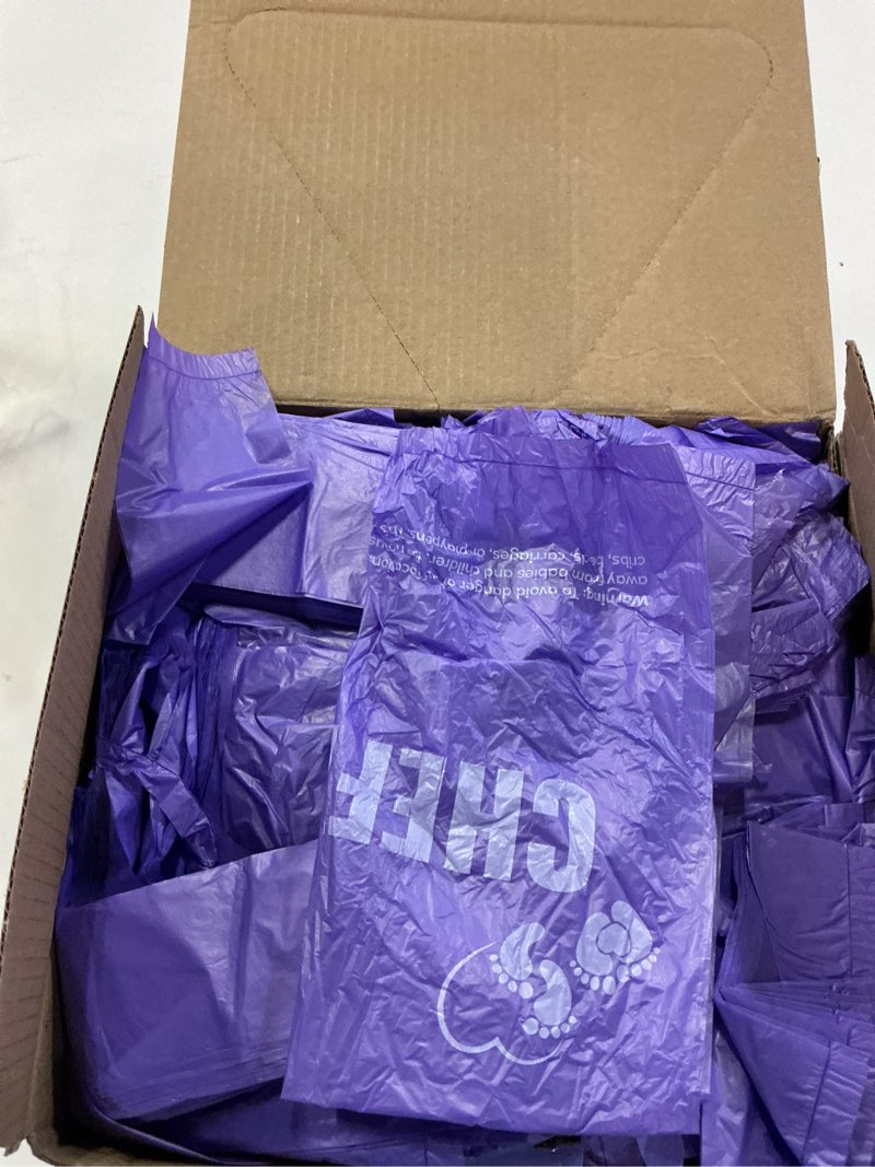 Condition photo showing New/Like New for Baby Diaper Bag Disposable (600 Count) Fresh Baby Powder Scented Easy Tie Handles Bulk Diaper Sacks Disposable Dog Poop Waste Bags Cat Litter Clump & Poop Bags Sanitary Pad Waste Bags (600 Bags) 600 Count (Pack of 1) Purple