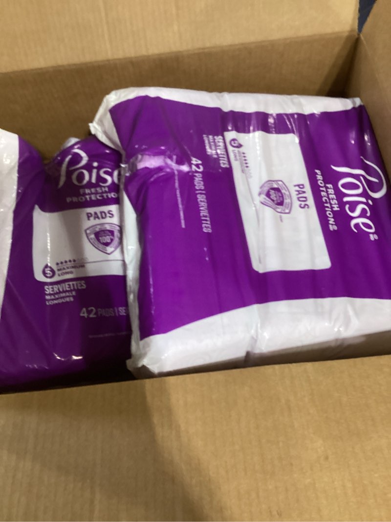 Condition photo showing Good Condition for poise incontinence & postpartum pads for bladder leaks, 5 drop maximum absorbency, long length, 84 count, packaging may vary long 84