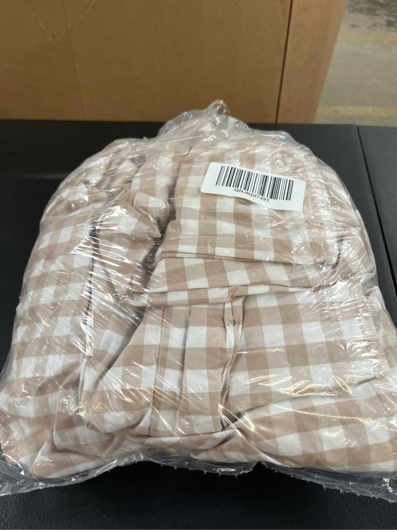 Condition photo showing Good Condition for classic organic percale gingham fitted sheet set, king, cafe