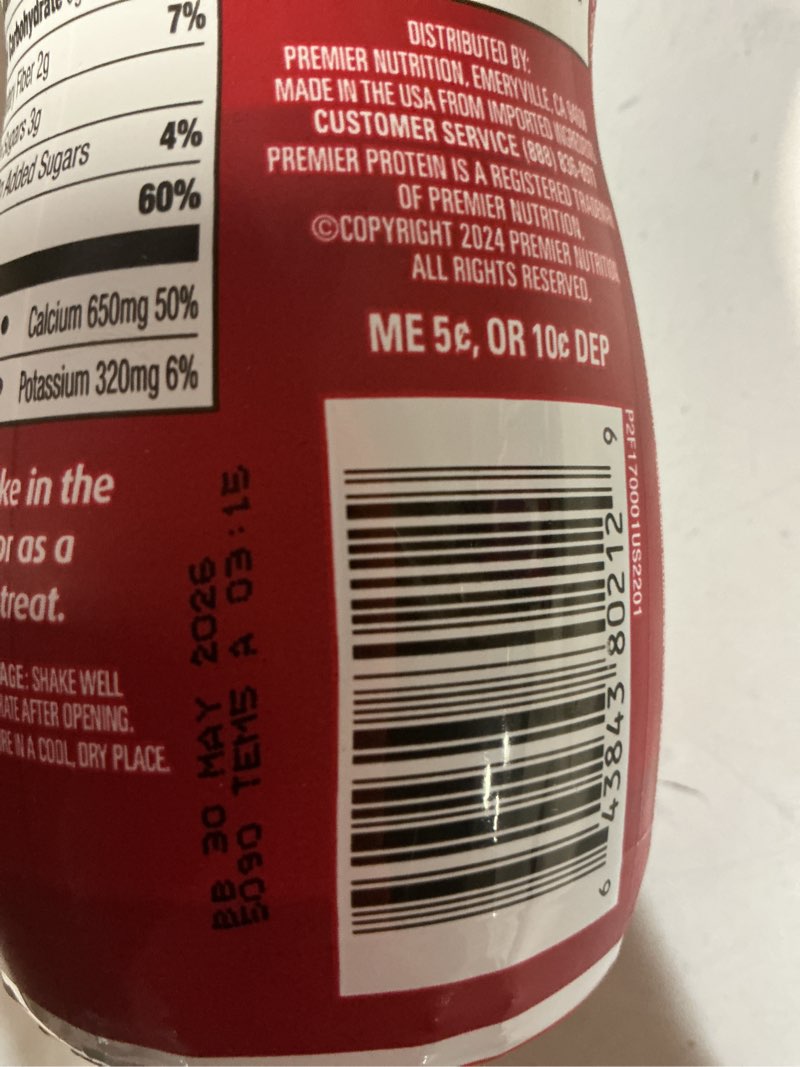 Condition photo showing New/Like New for premier protein shake indulgence, chocolate covered strawberry, 30g protein, 170 calories, 3g sugar, 11.5 fl oz, 12 pack (packaging may vary) chocolate covered strawberry 11.5 fl oz (pack of 12)