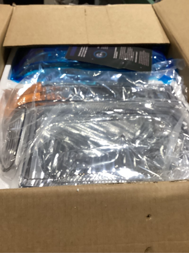 Condition photo showing Good Condition for headlight assembly w/bulbs for 1999-2004 ford super duty f250 f350 f450 f550,00-04 ford excursion headlamp replacement with bumper signal corner light (not for sealed beam models) pair set chrome | with high & low beam bulbs oe replacement