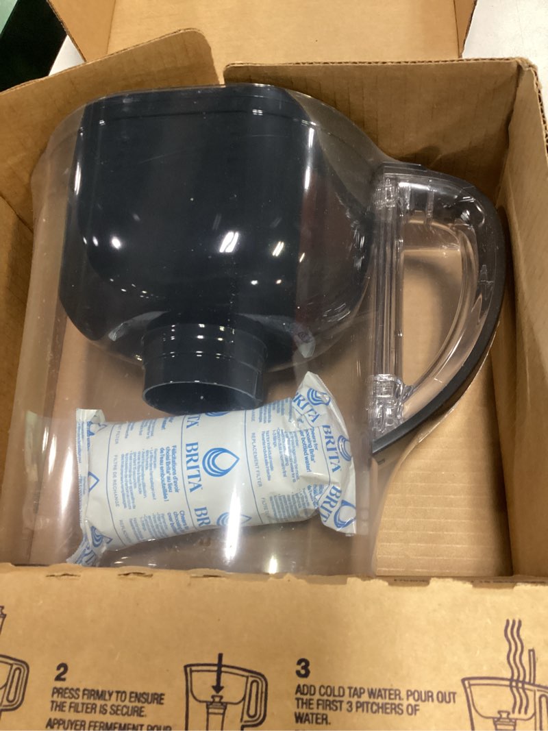 Condition photo showing New/Like New for brita large water filter pitcher for tap and drinking water with smartlight change indicator, includes 1 standard filter, bpa-free, lasts 2 months, 10-cup capacity, stretch limo black