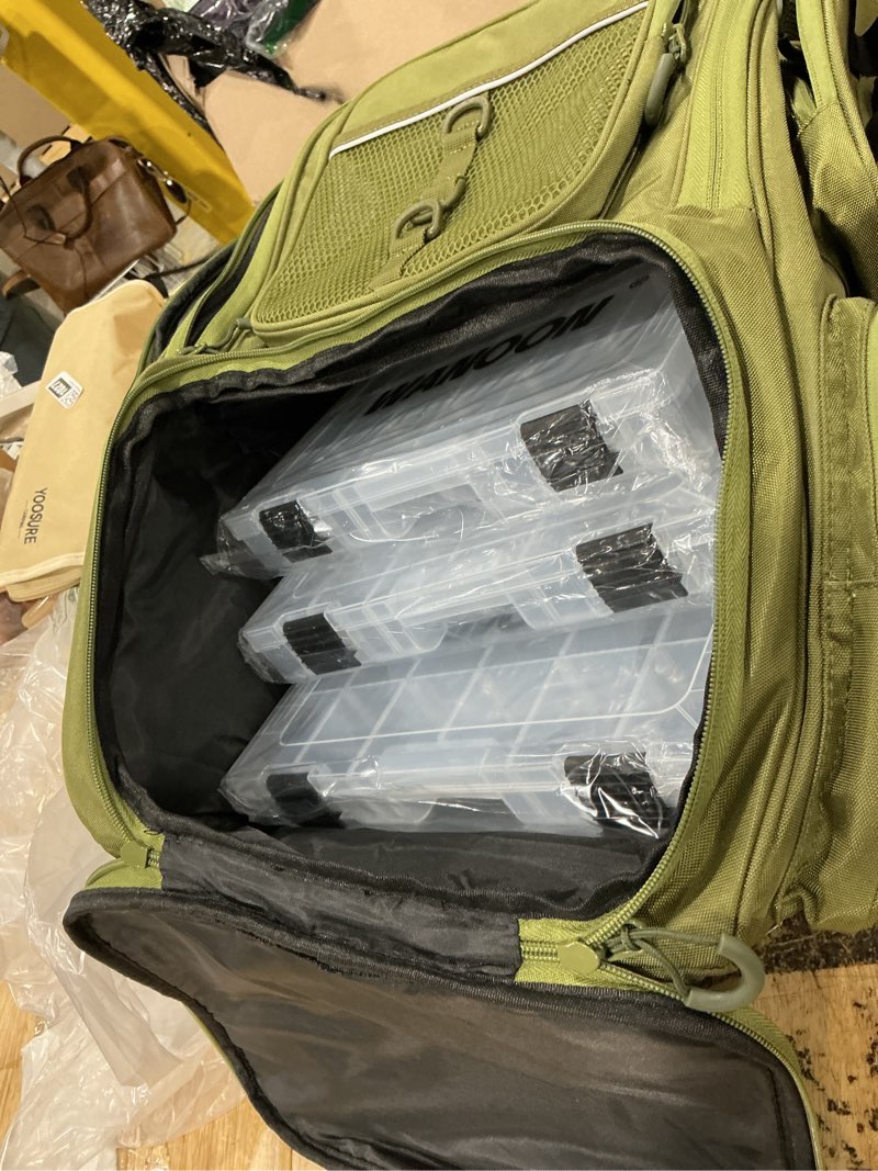 Condition photo showing Good Condition for wanoon fishing tackle backpack with rod holders , bottle holder, for fishing gear, equipment