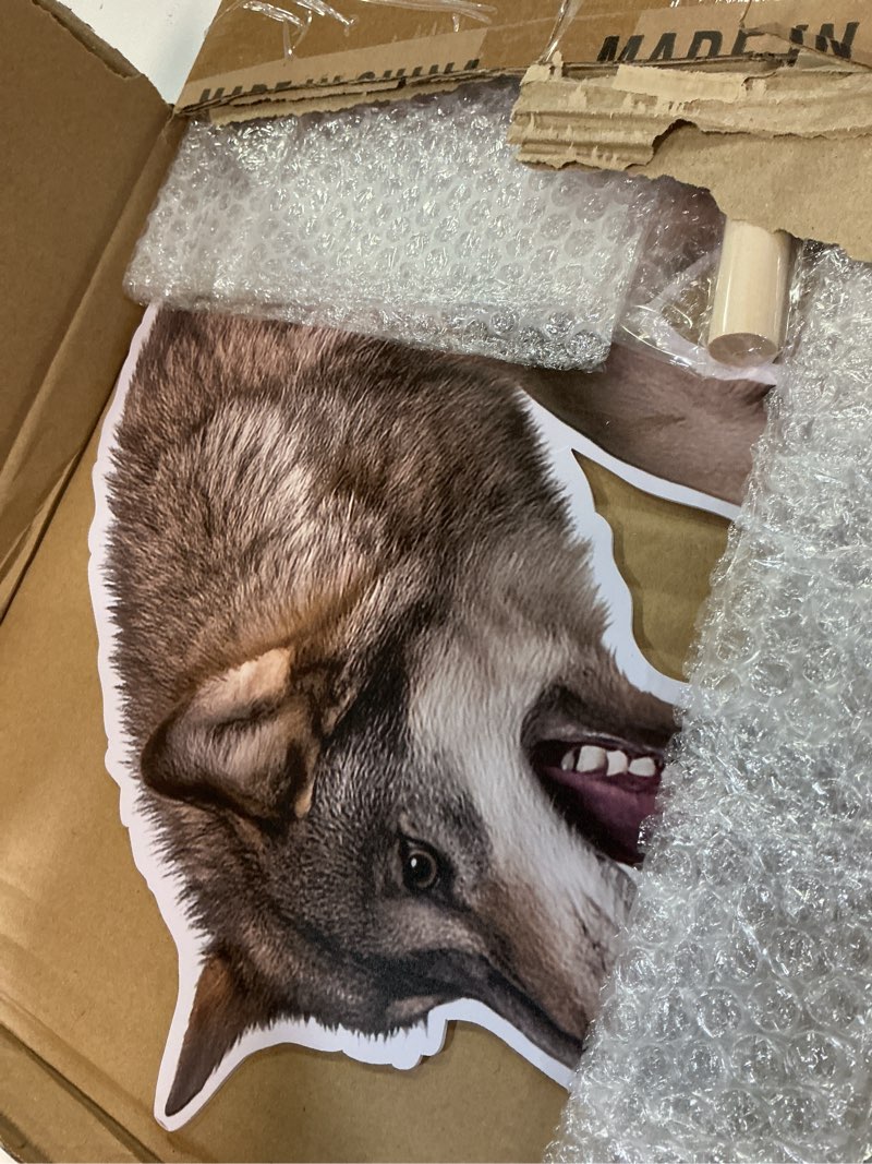 Condition photo showing Good Condition for qualirey coyote decoy to scare geese predator decoys repellent for geese deer goose deterrent fake coyote with solar powered repellent devices to keep away small animals (leaping wolf)